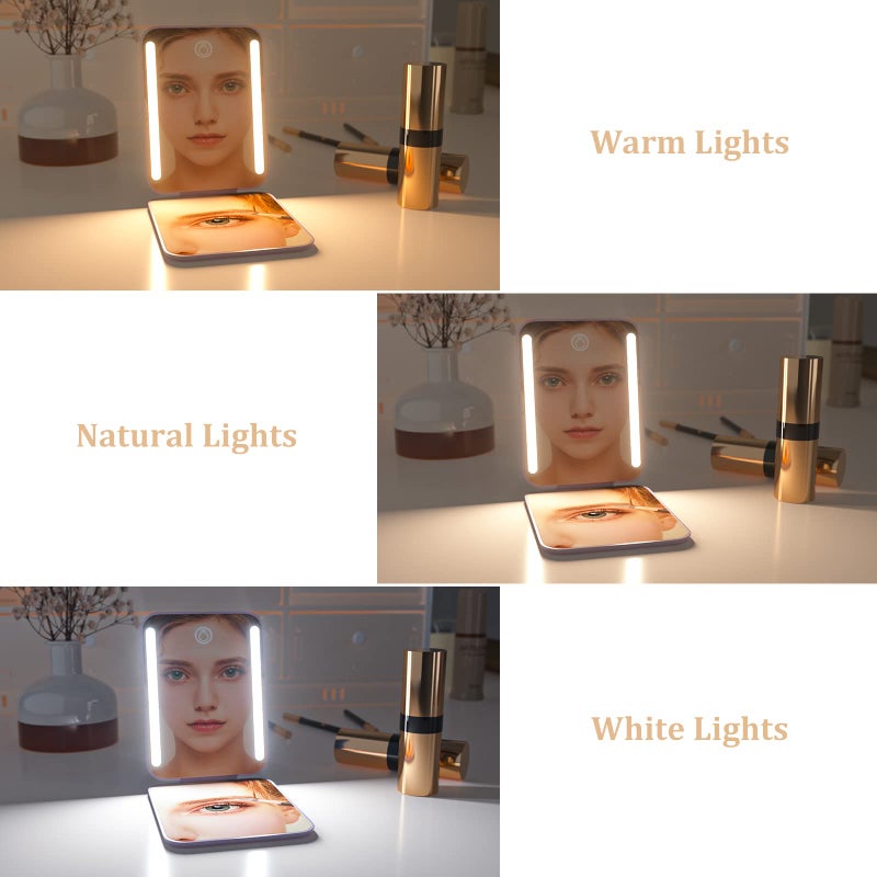 wobsion Rechargeable Travel Mirror 1x/3x Magnification Compact Mirror 3 Color Lights Pocket Mirror Dimmable Portable Makeup Mirror 400mah Small Mirror for Purse Gifts Purple - Image 3